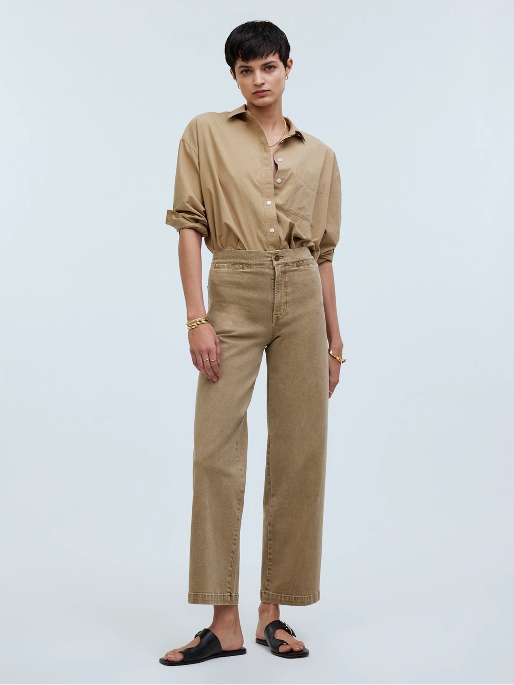 Madewell The Petite Emmett Wide Leg Crop Pant Welt Pocket Edition in Drill Khaki